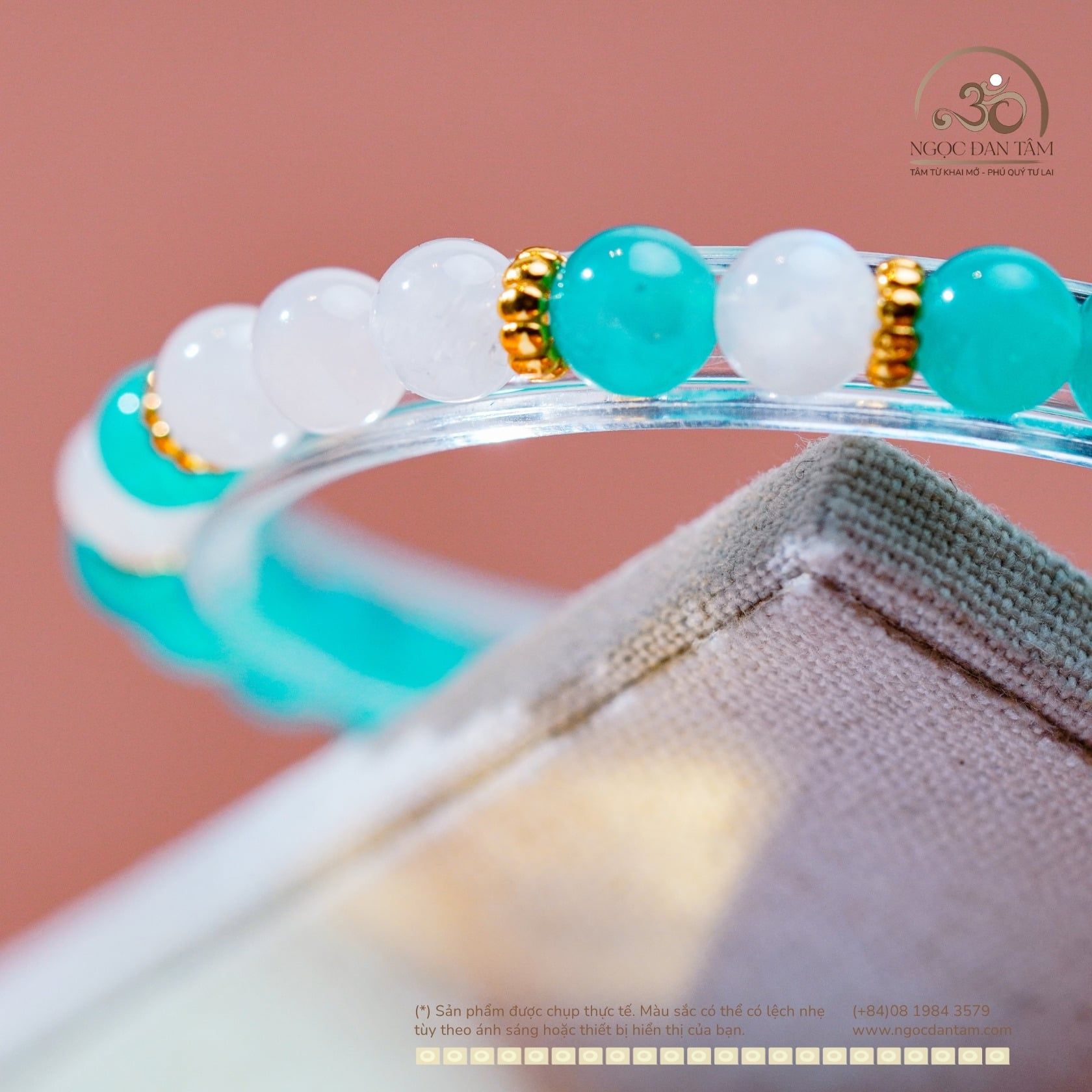  Vòng Tay Đá Amazonite 6mm 5A Phối Mặt Trăng 6mm 3A 
