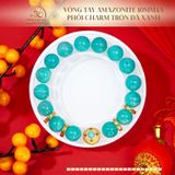  Vòng Tay Đá Amazonite 10mm 4A Phối Charm Tròn Màu Đá Xanh Bạc 925 Mạ Vàng 