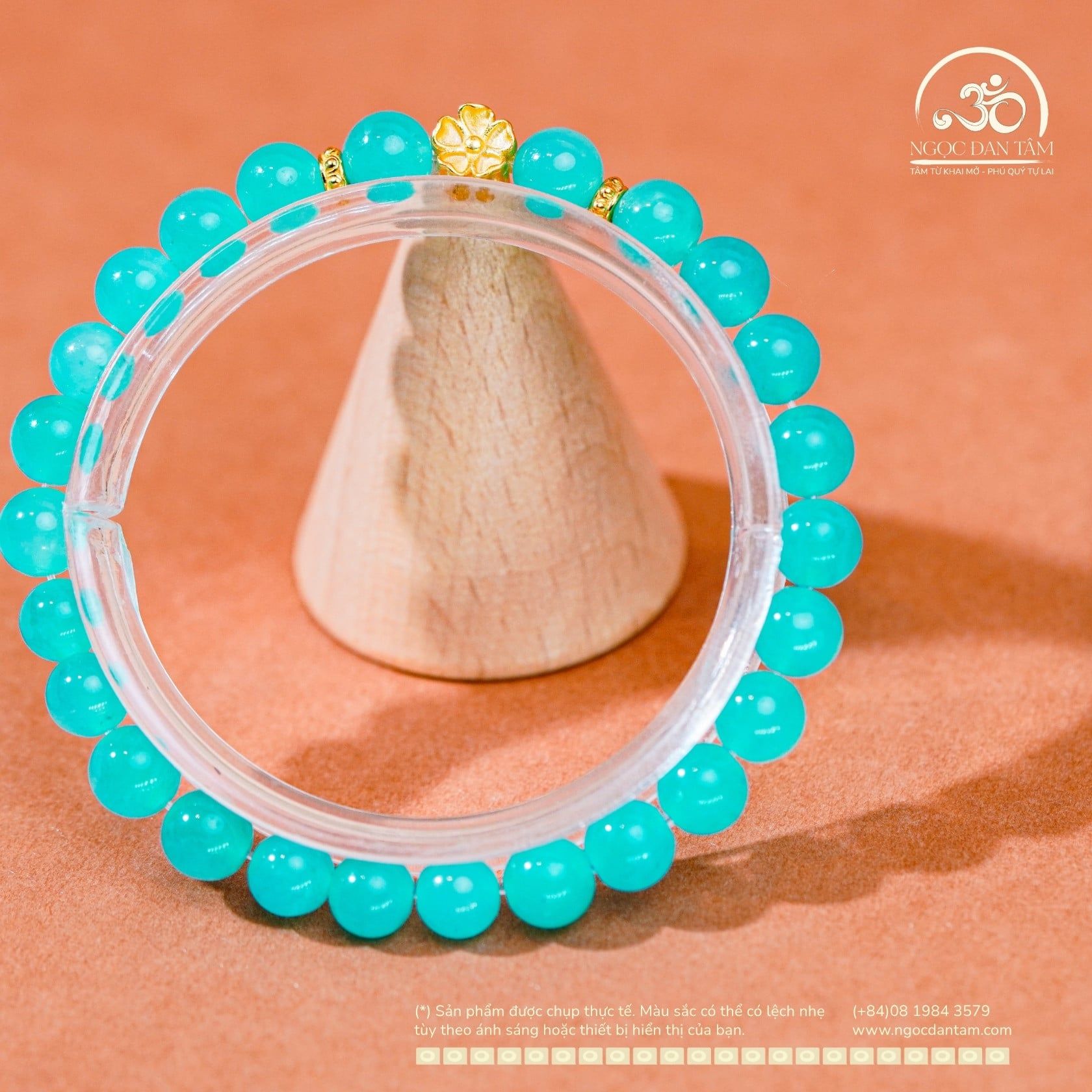  Vòng Tay Đá Aquamarine 6mm 5A Phối Charm Hoa Mai 