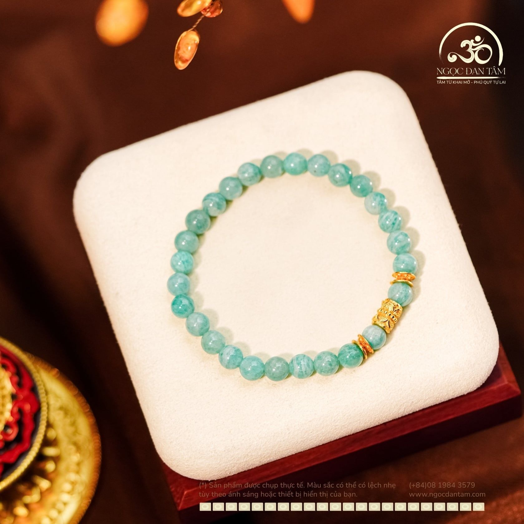  Vòng Tay Amazonite 6mm 2A Phối Charm 2 Đầu Sen 