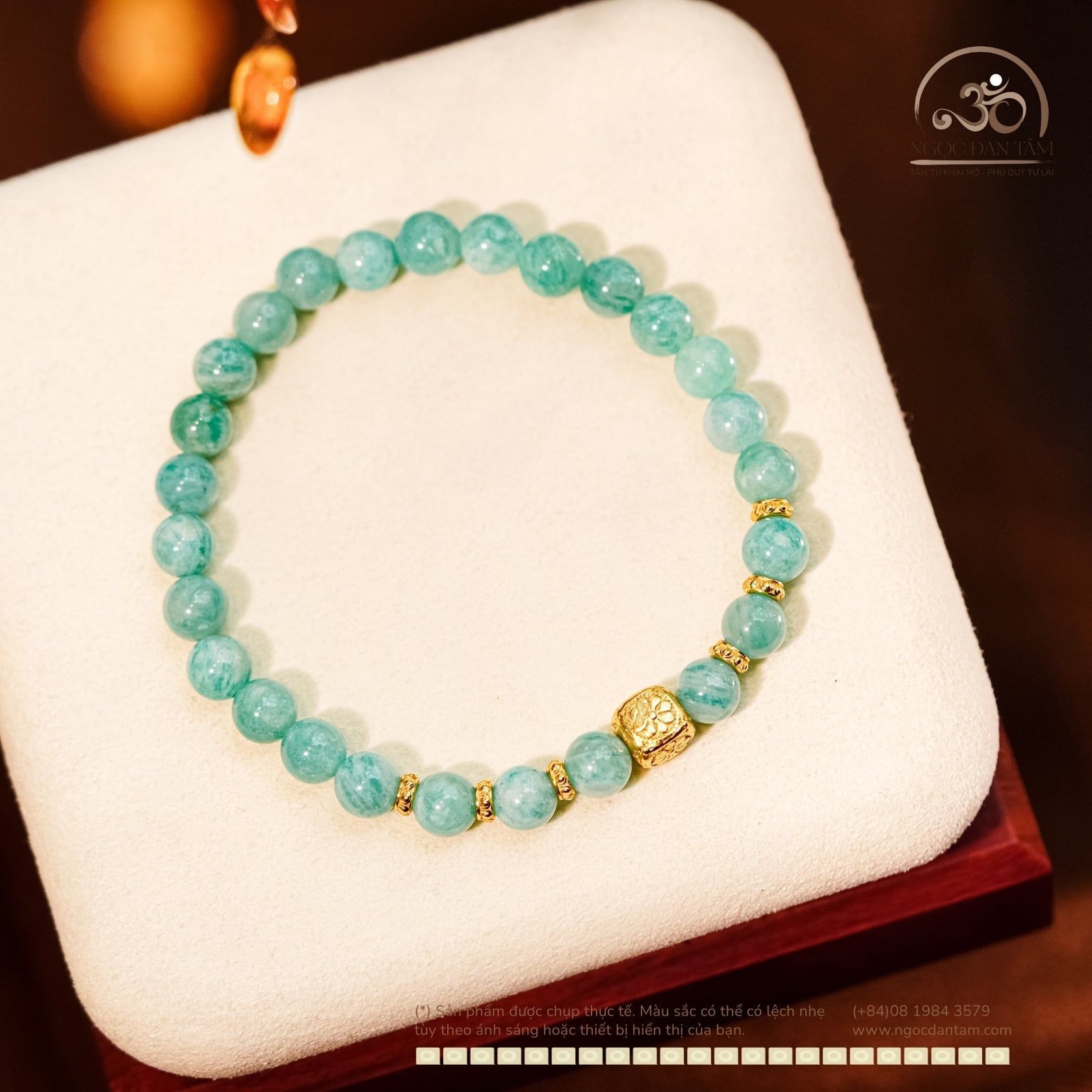  Vòng Tay Amazonite 6mm 2A Phối Charm Hoa Vuông 