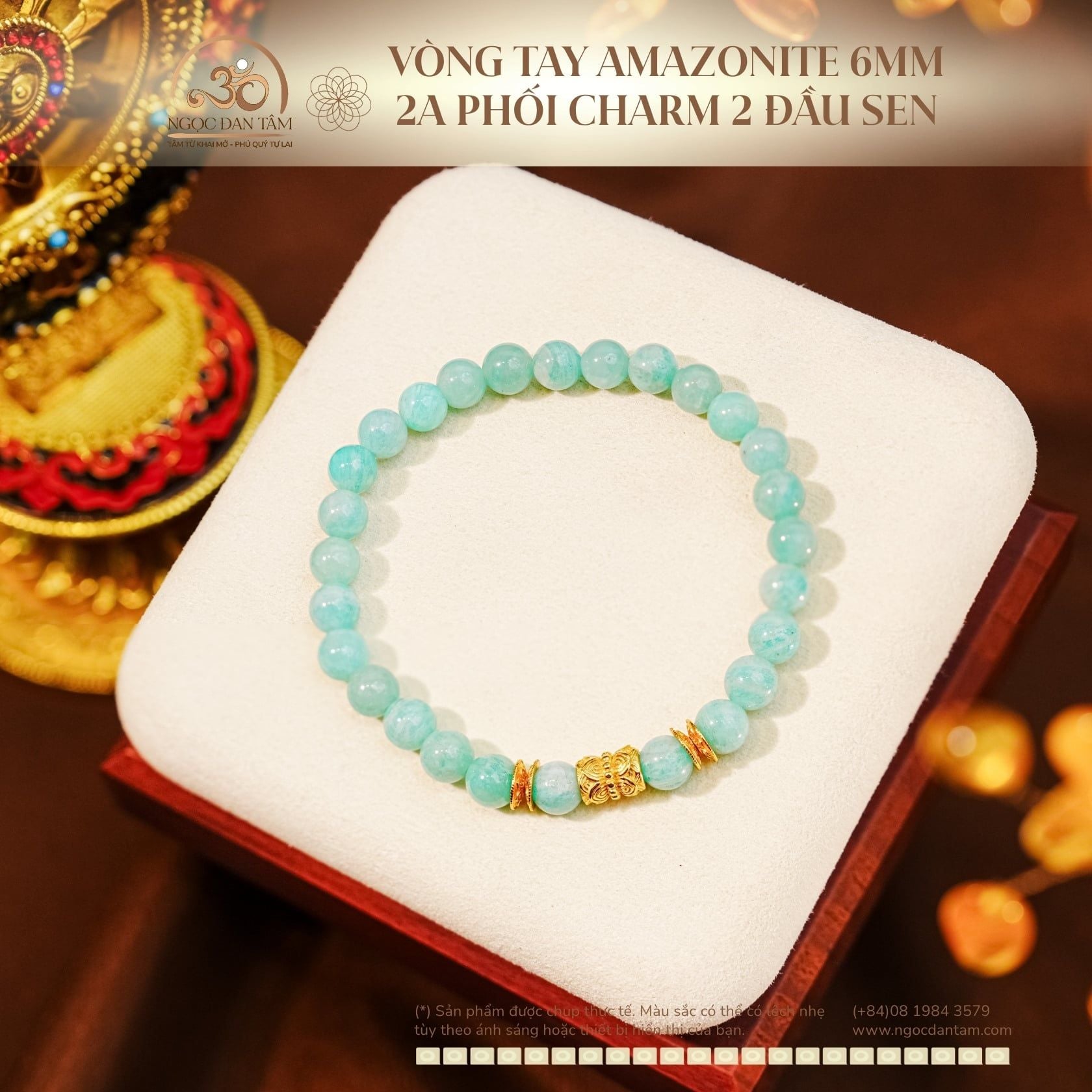  Vòng Tay Amazonite 6mm 2A Phối Charm 2 Đầu Sen 