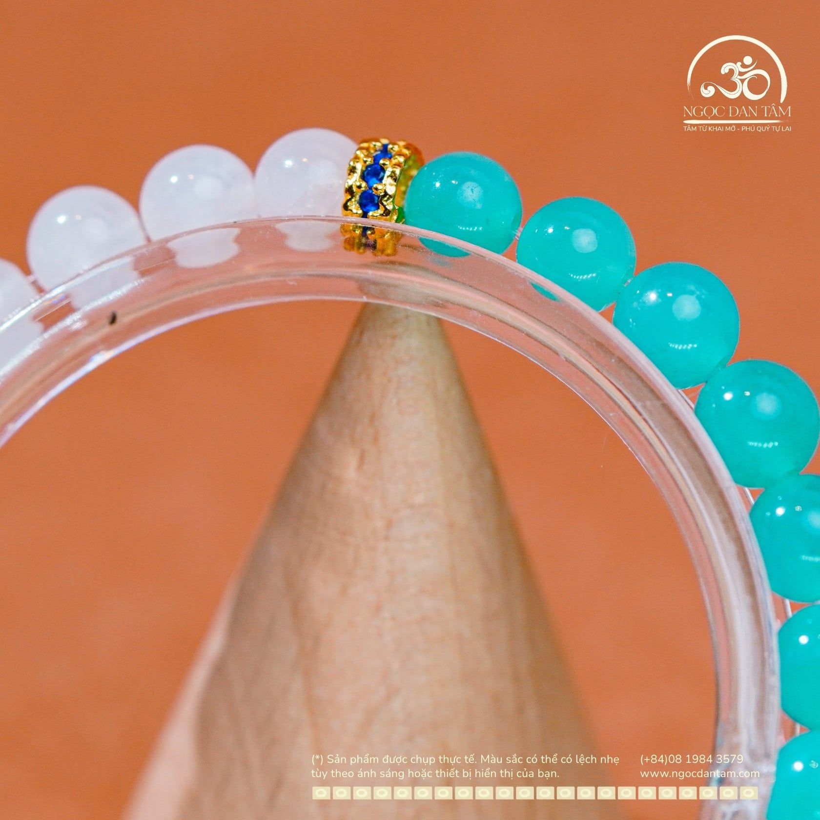 Vòng Tay Đá Amazonite 6mm 5A & Mặt Trăng 6mm 3A Phối Charm Vảy Rồng Đá Xanh 