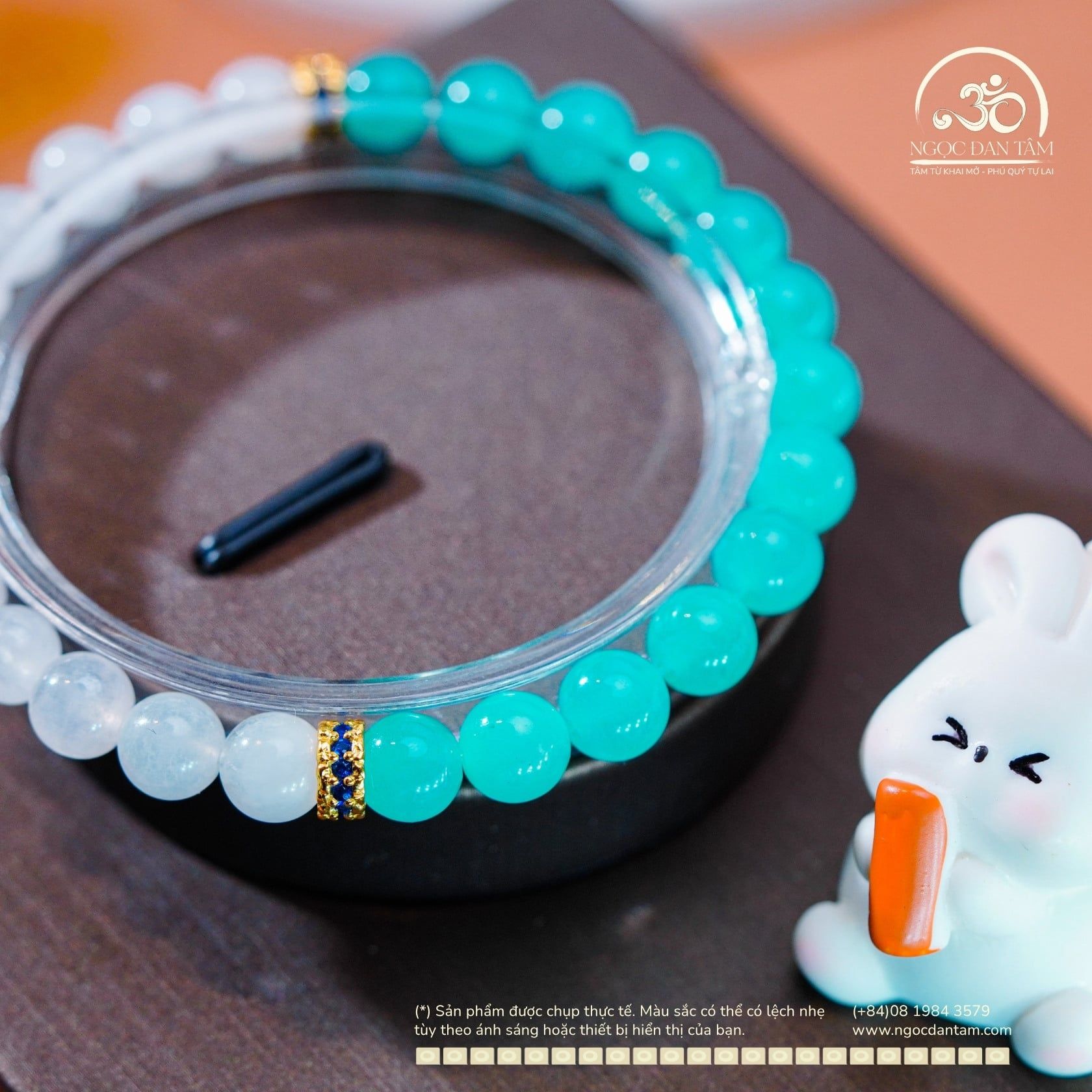  Vòng Tay Đá Amazonite 6mm 5A & Mặt Trăng 6mm 3A Phối Charm Vảy Rồng Đá Xanh 