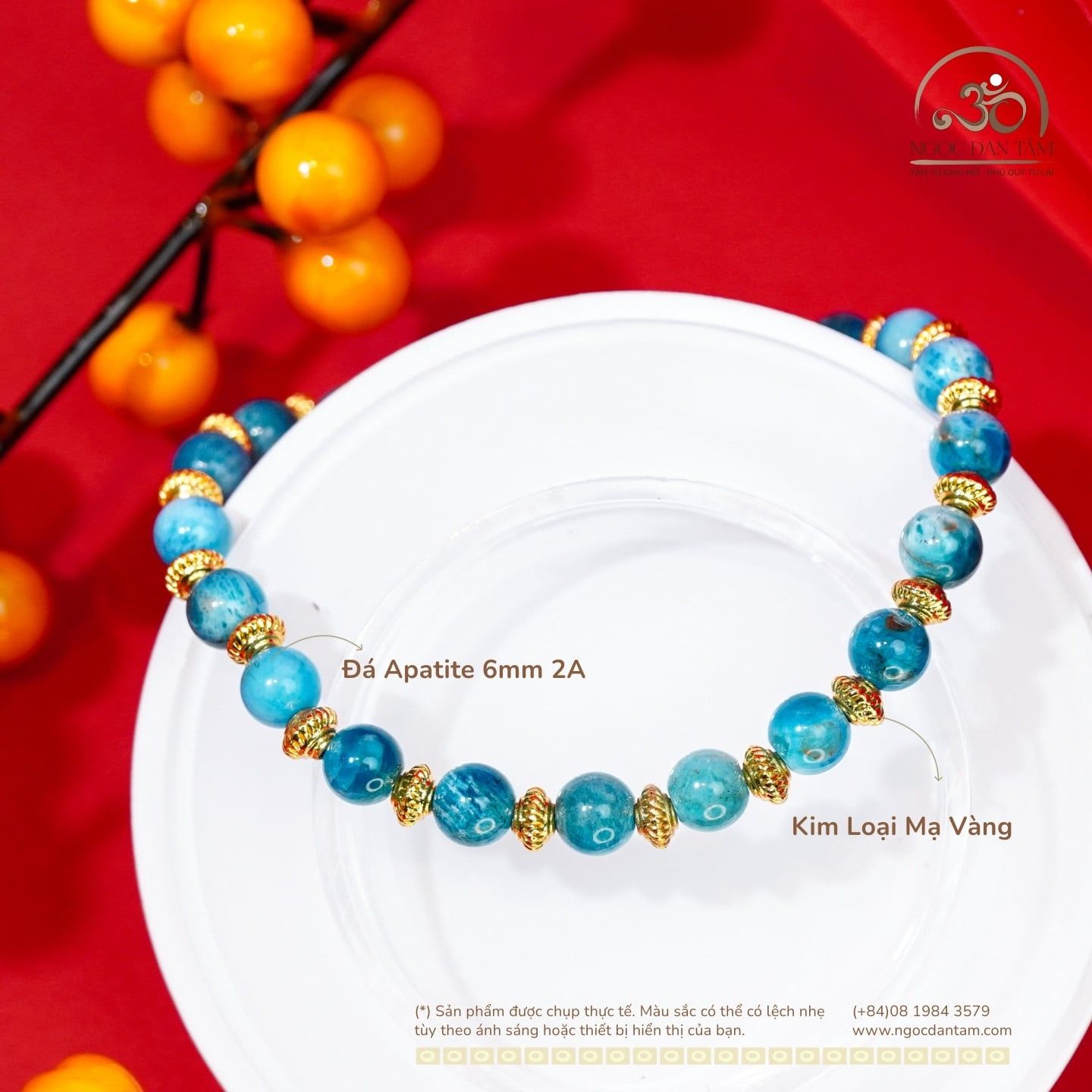  Vòng Tay Apatite 6mm 2A Phối Charm Lồng Đèn 