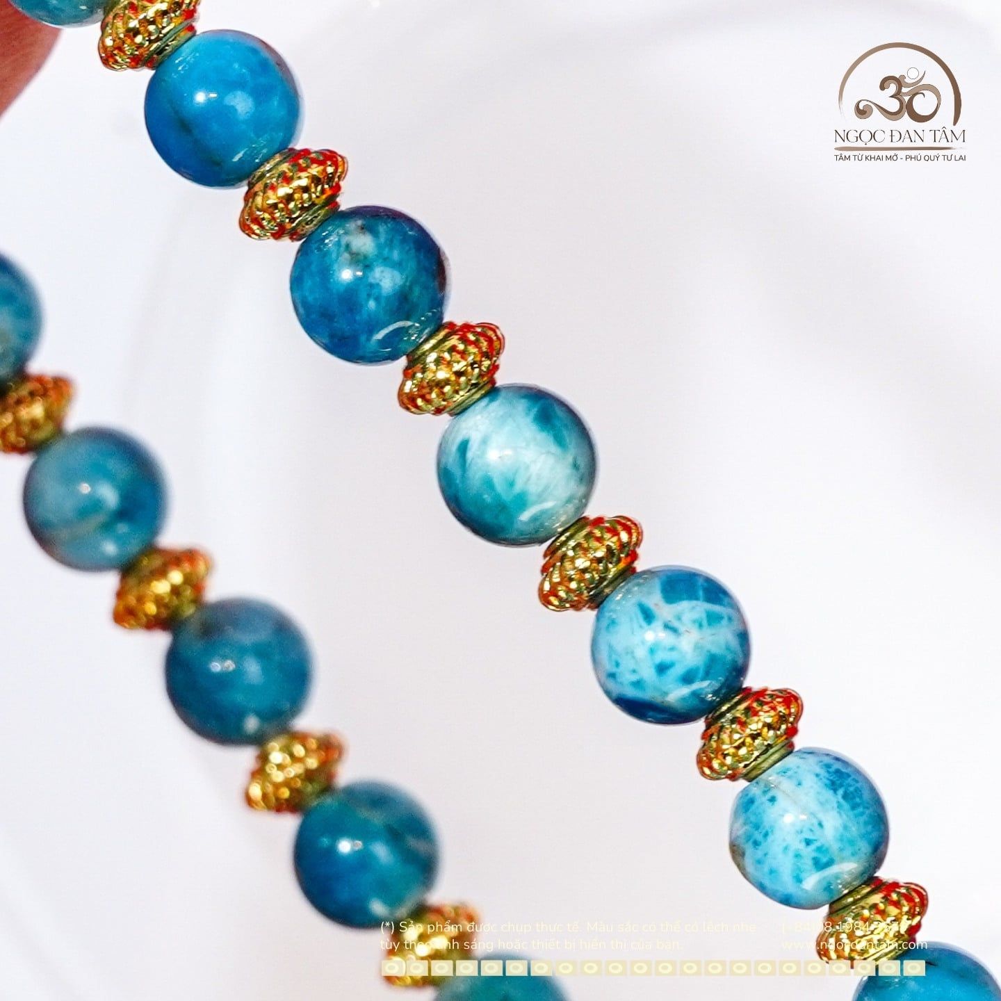  Vòng Tay Apatite 6mm 2A Phối Charm Lồng Đèn 