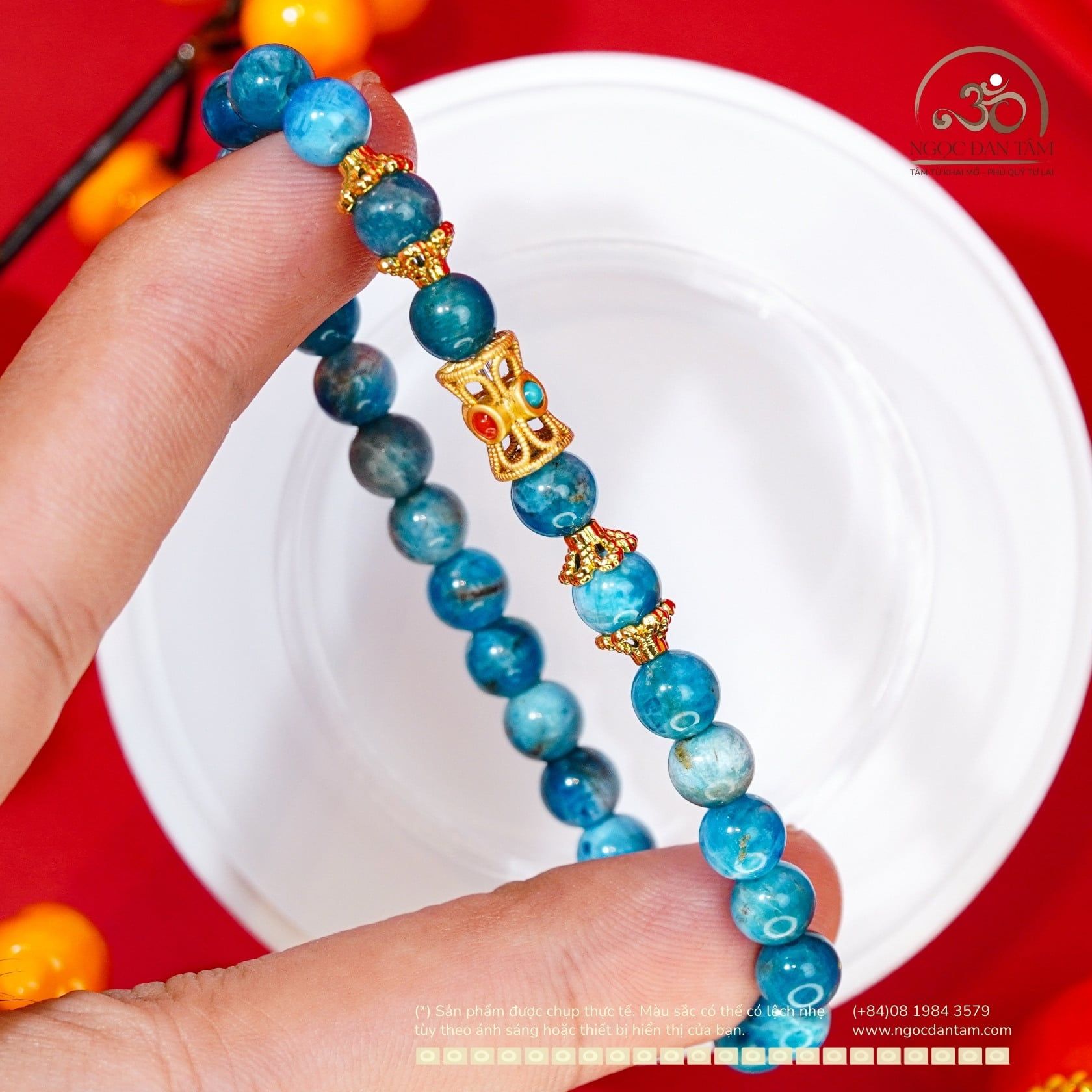  Vòng tay Apatite 6mm 2A Phối Charm Trụ 2 Màu 
