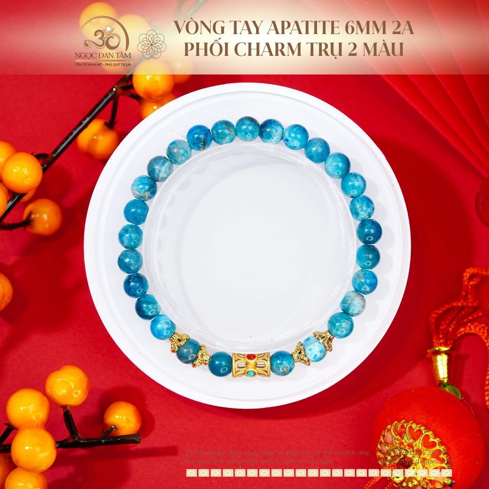  Vòng tay Apatite 6mm 2A Phối Charm Trụ 2 Màu 