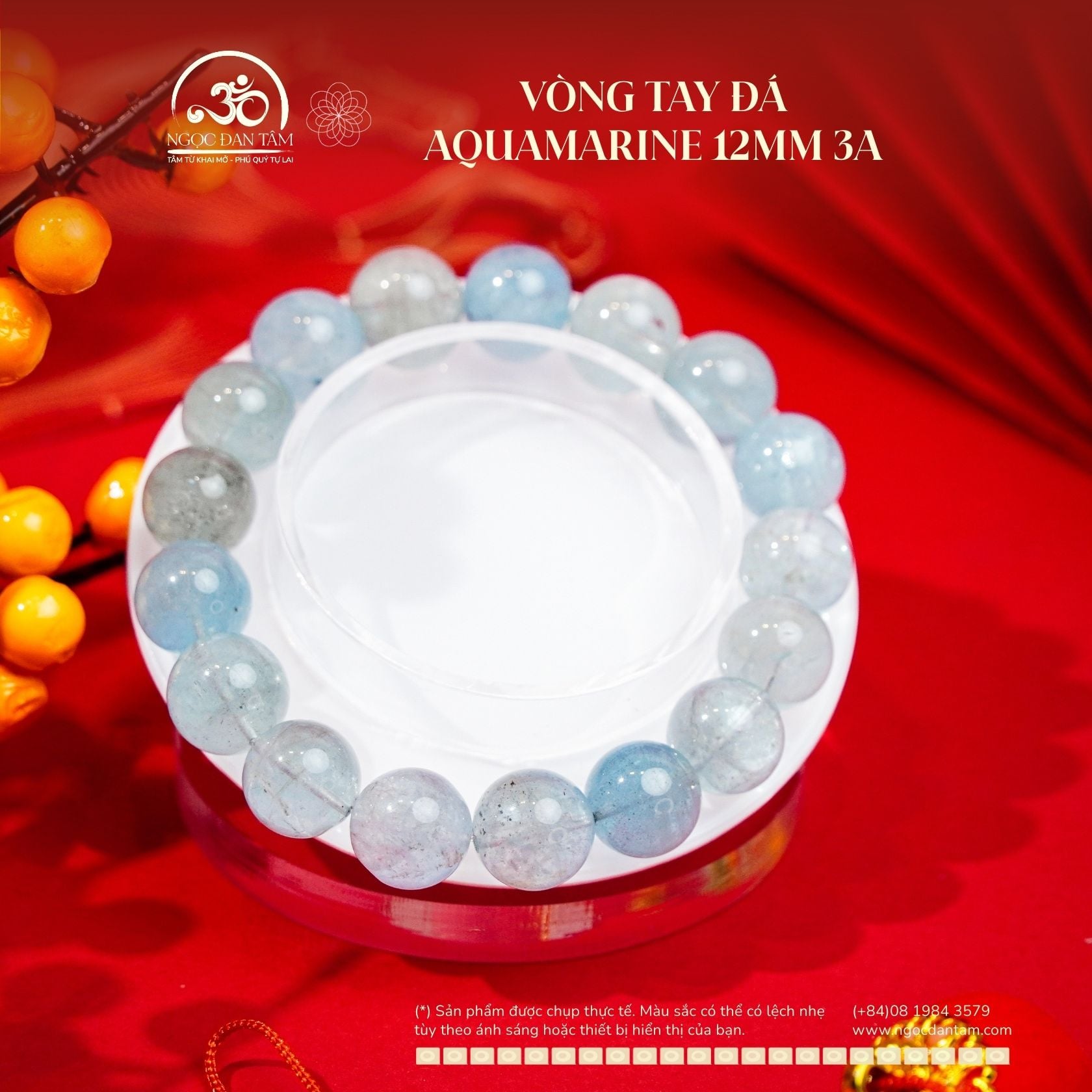  Vòng Tay Đá Aquamarine 12mm 3A 