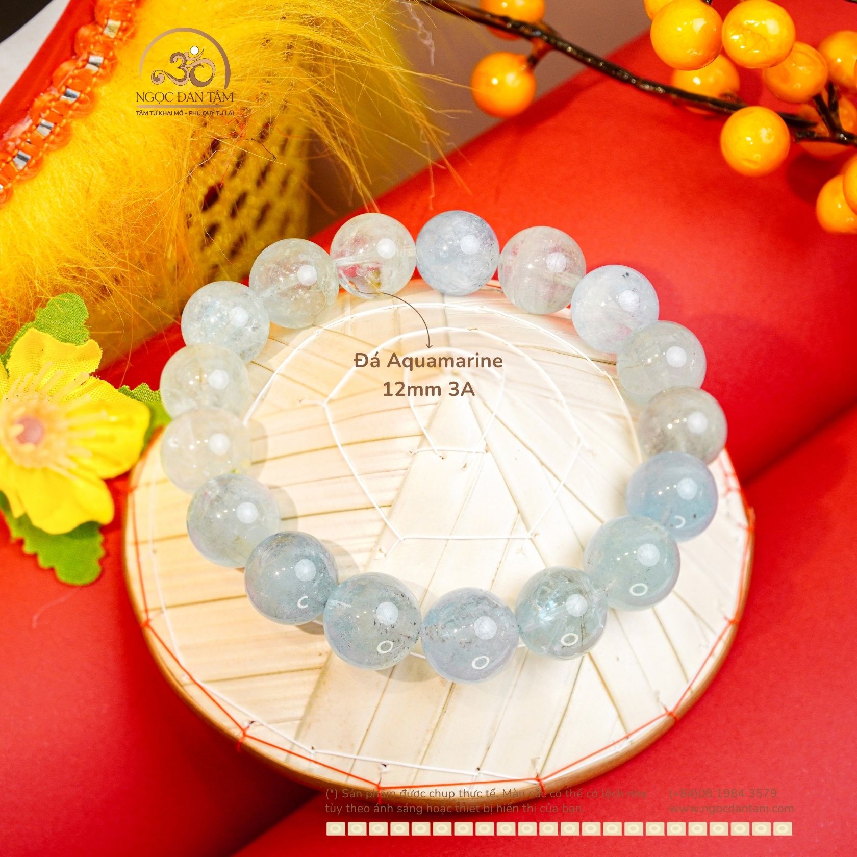  Vòng Tay Đá Aquamarine 12mm 3A 