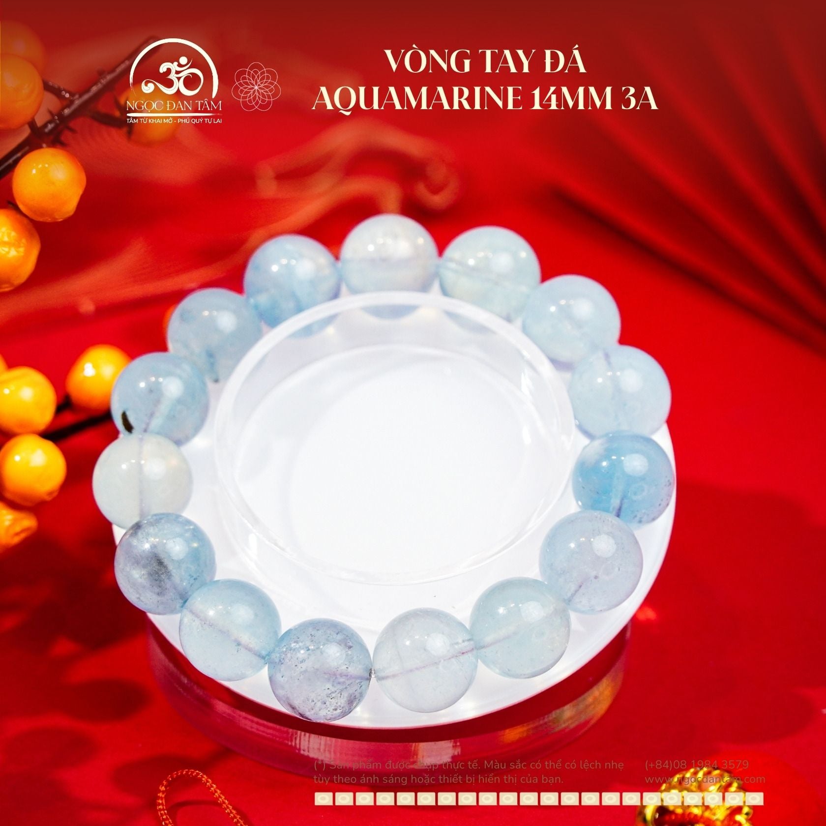  Vòng Tay Đá Aquamarine 14mm 3A 