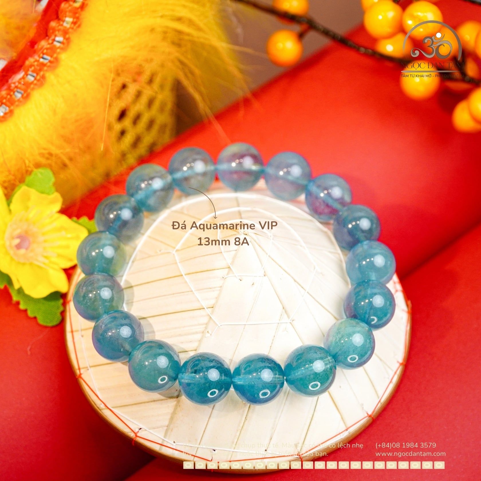  Vòng Tay Đá Aquamarine 13mm 8A VIP 