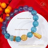  Vòng Tay Aquamarine 10mm 8A Phối Charm Bánh Xe Pháp Luân 