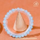  Vòng Tay Đá Aquamarine 6mm 3A Phối Charm Bi Bạc Xoắn Lớn 