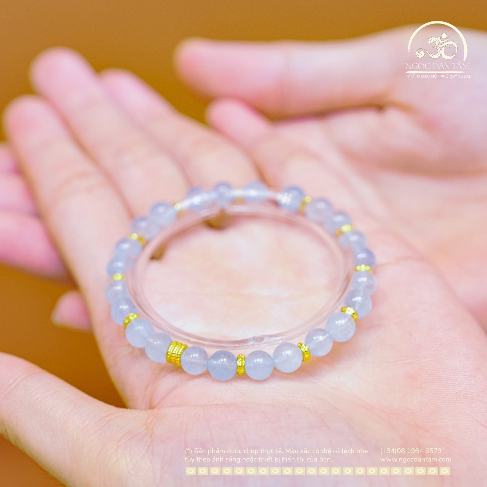  Vòng Tay Đá Aquamarine 6mm 3A Phối Charm 3 Vòng 