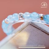  Vòng Tay Đá Aquamarine 6mm 3A Phối Charm Bi Bạc Xoắn Lớn 
