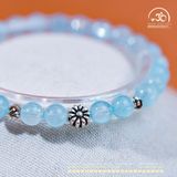  Vòng Tay Đá Aquamarine 6mm 3A Phối Charm Đệm Hoa Cúc 