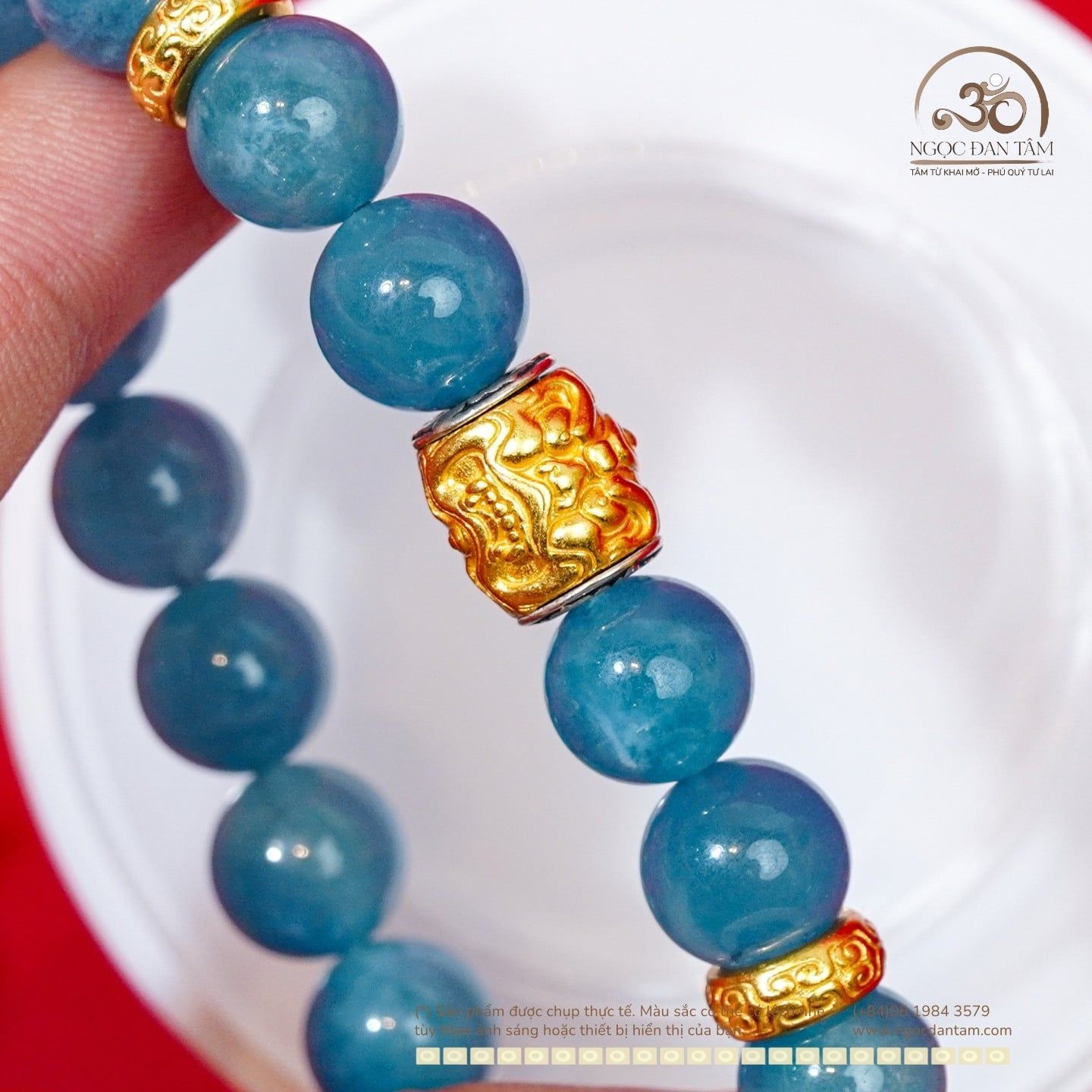  Vòng Tay Aquamarine 11mm 4A Phối Charm Lu Thống Tỳ Hưu 