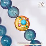  Vòng Tay Aquamarine 9mm 8A Phối Charm Tròn Đá Xanh 