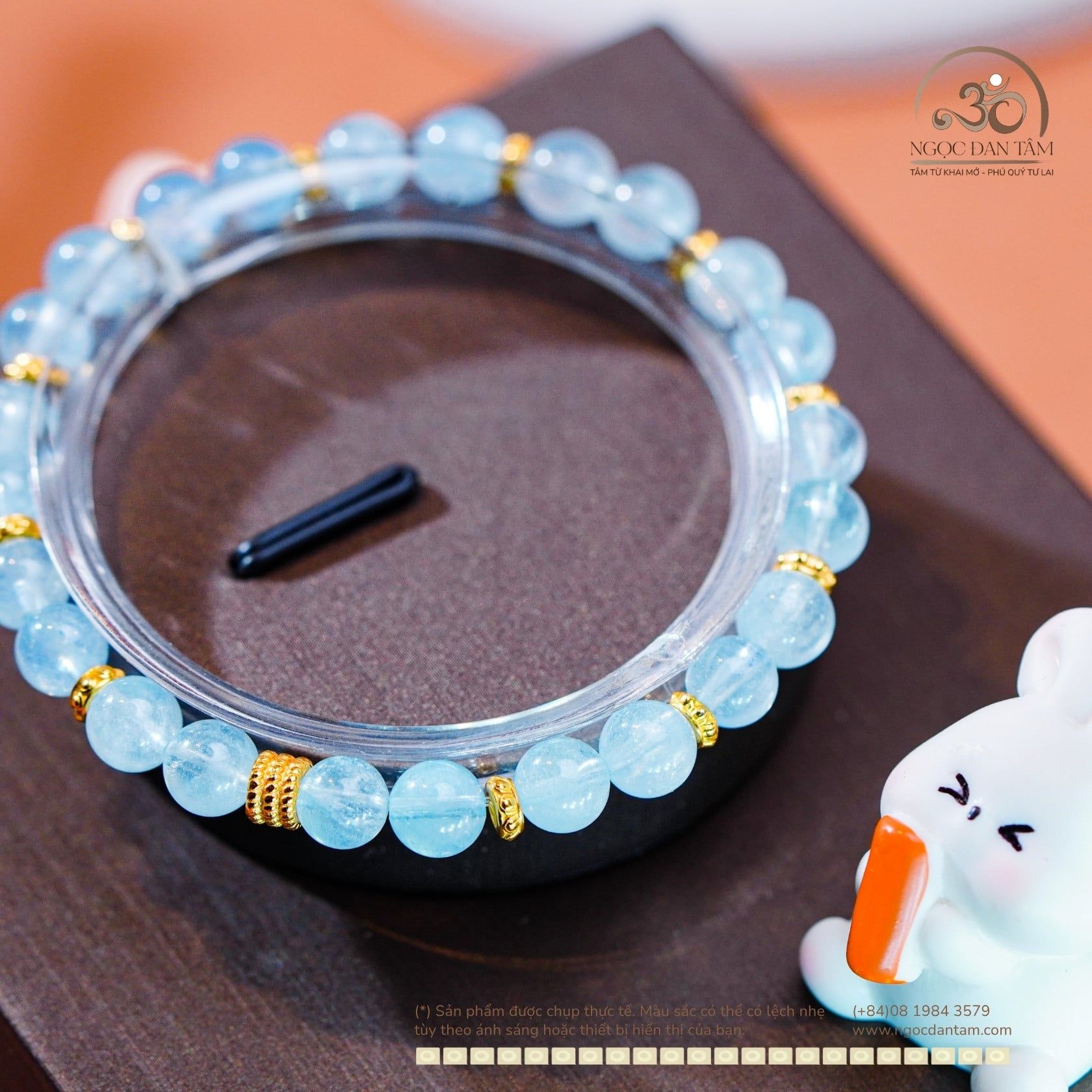  Vòng Tay Đá Aquamarine 6mm 3A Phối Charm 3 Vòng 