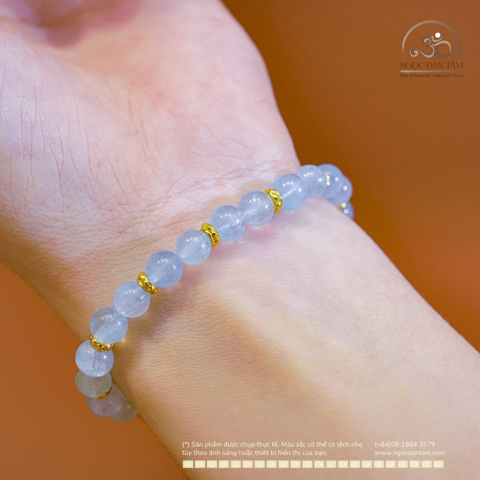  Vòng Tay Đá Aquamarine 6mm 3A Phối Charm 3 Vòng 