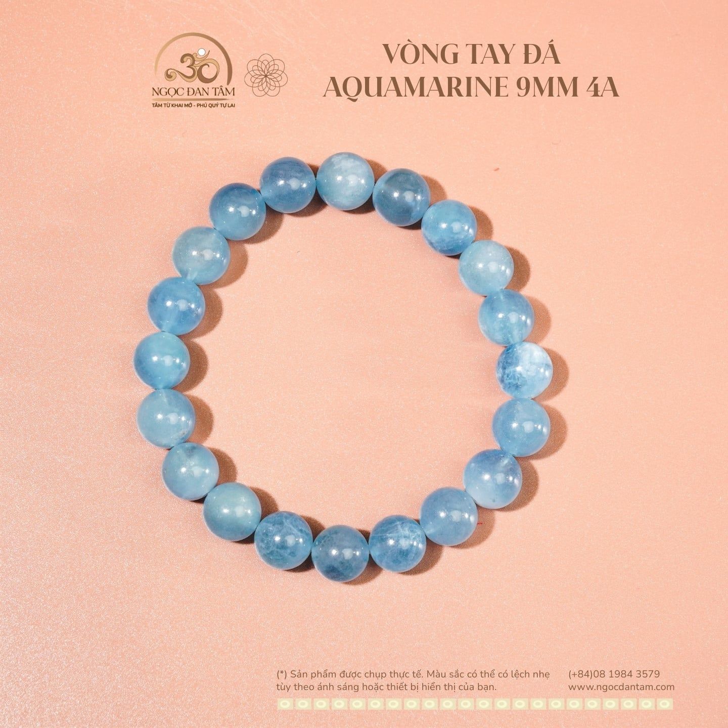  Vòng Tay Đá Aquamarine 9mm 4A 