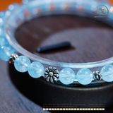  Vòng Tay Đá Aquamarine 6mm 3A Phối Charm Đệm Hoa Cúc 