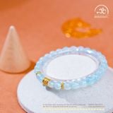  Vòng Tay Đá Aquamarine 6mm 3A Phối Charm Trụ Hoa 5 Cánh 
