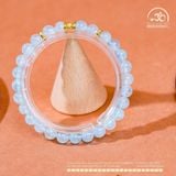  Vòng Tay Đá Aquamarine 6mm 3A Phối Charm Trụ Hoa 5 Cánh 