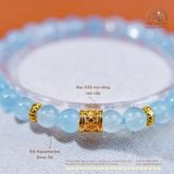  Vòng Tay Đá Aquamarine 6mm 3A Phối Charm Trụ Hoa 5 Cánh 