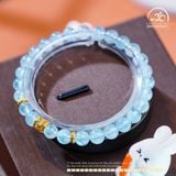  Vòng Tay Đá Aquamarine 6mm 3A Phối Charm Trụ Hoa 5 Cánh 