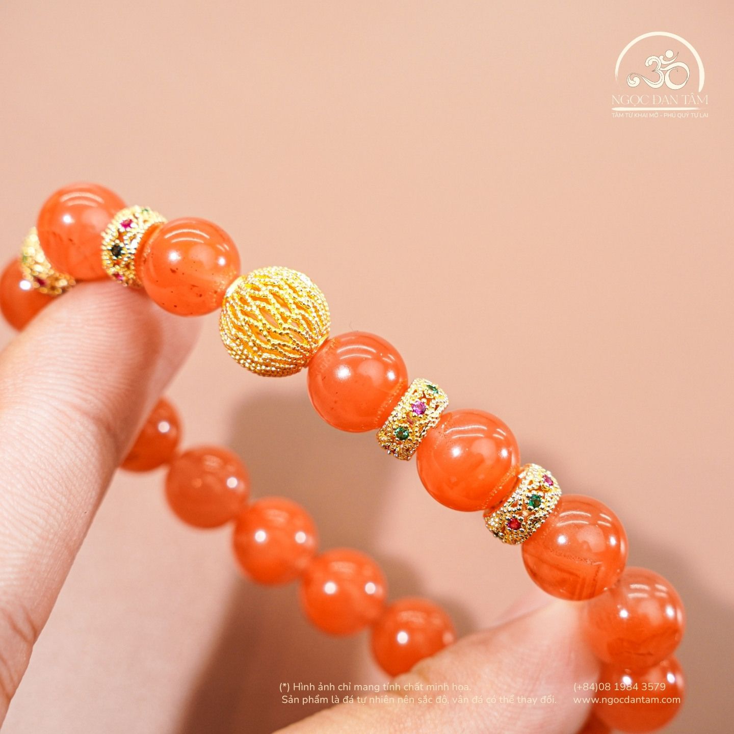  Vòng Tay Carnelian VIP 10mm 5A Phối Charm Lồng Đèn 