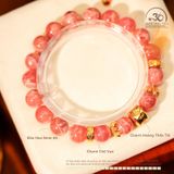  Vòng Tay Đào Hoa 9mm 4A Phối Charm Thần Tài Bạc 925 Mạ Vàng 