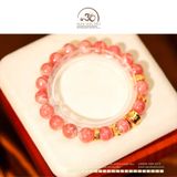  Vòng Tay Đào Hoa 9mm 4A Phối Charm Thần Tài Bạc 925 Mạ Vàng 