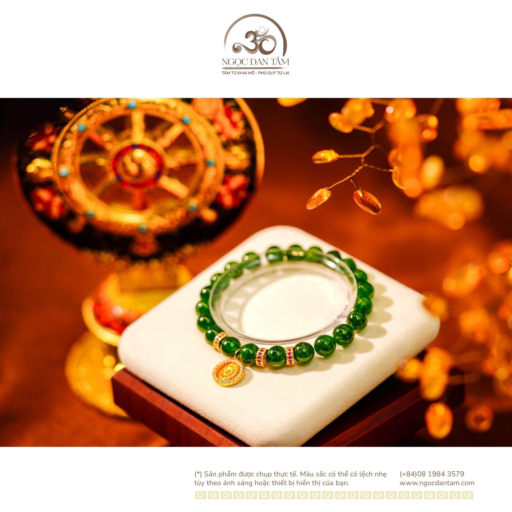  Vòng Tay Diopside 8mm 5A Phối Charm Mặt Dây Chuyền 12 Con Giáp Vòng Xoay Đính Đá 