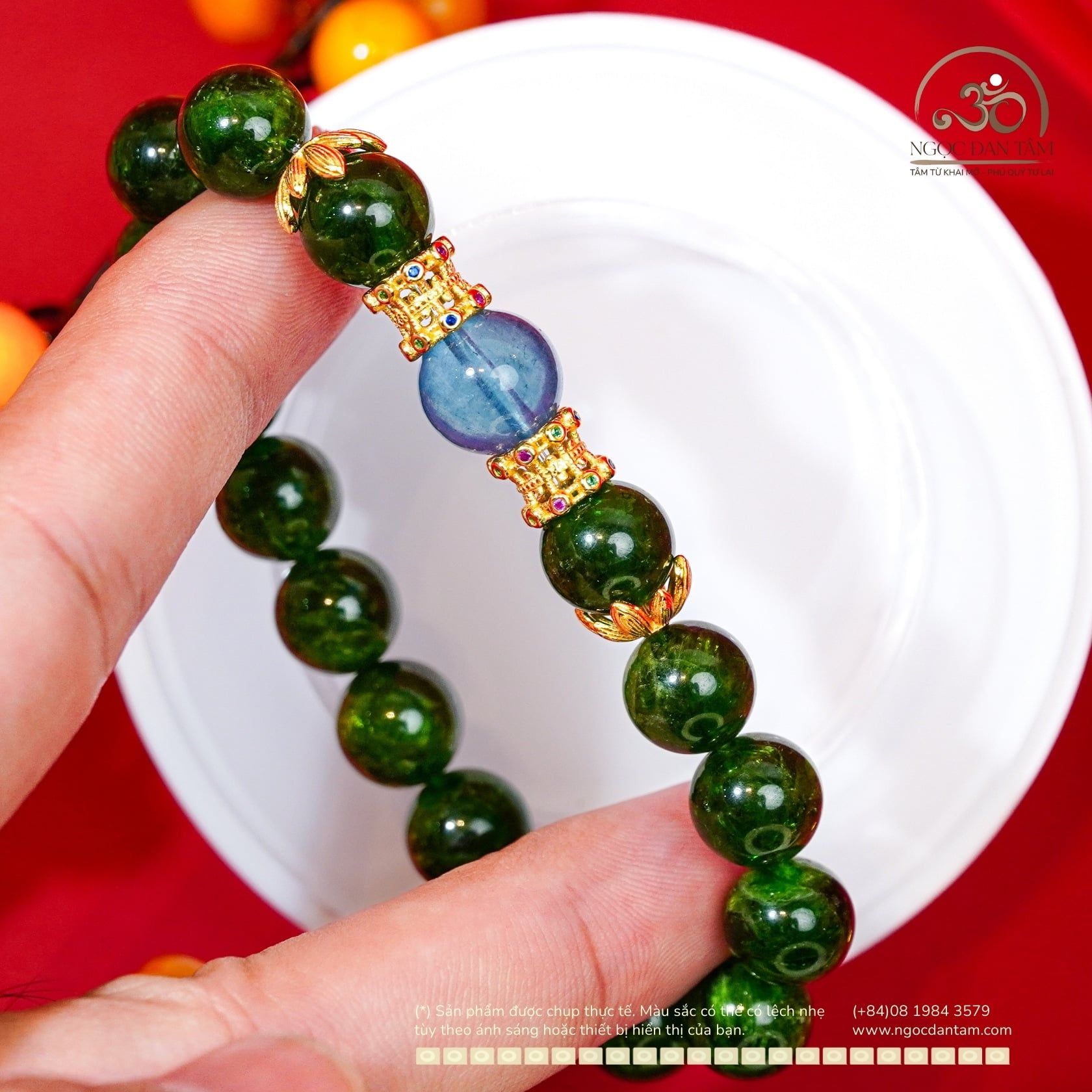  Vòng Tay Diopside 10mm 5A Phối Aquamarine 10mm 8A 
