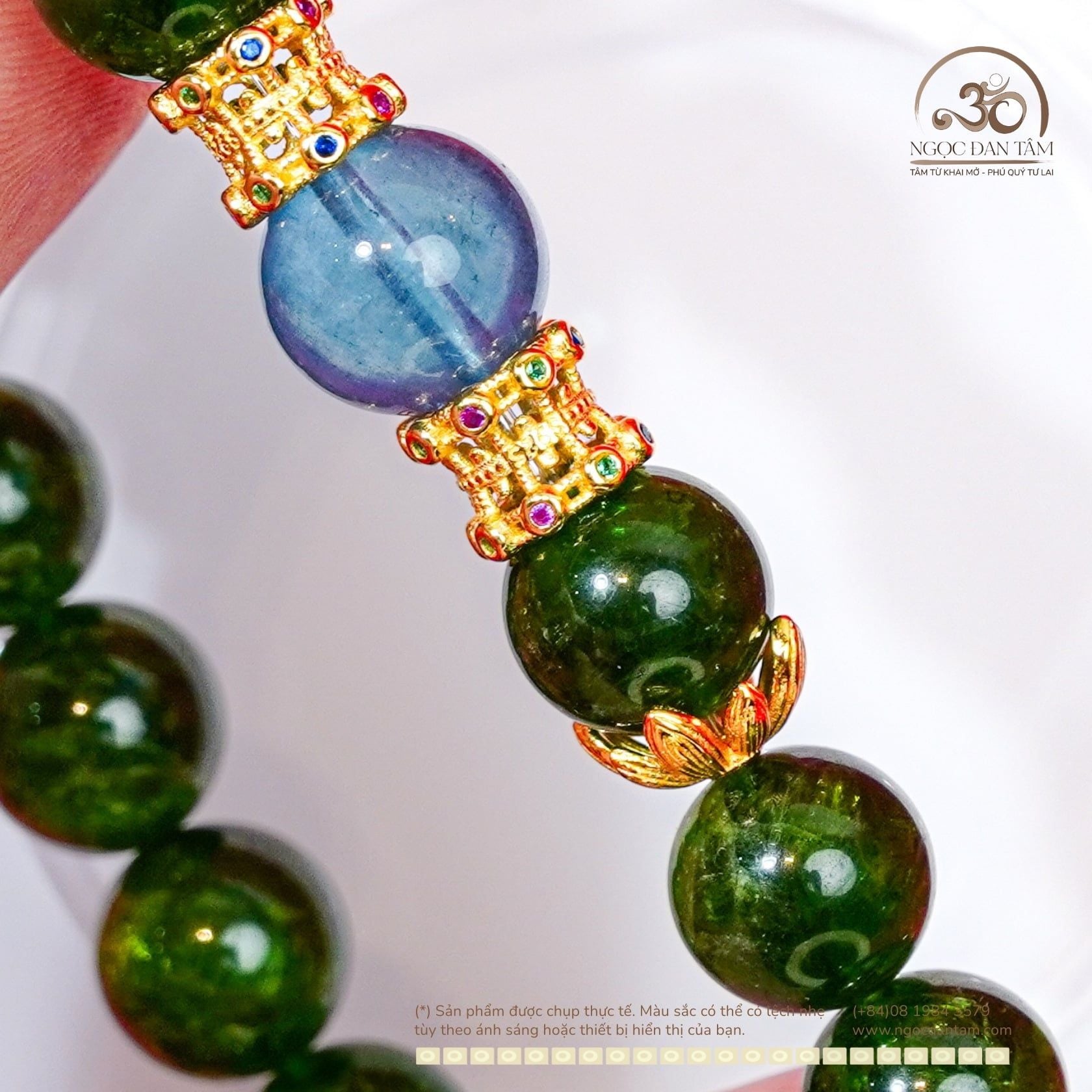  Vòng Tay Diopside 10mm 5A Phối Aquamarine 10mm 8A 