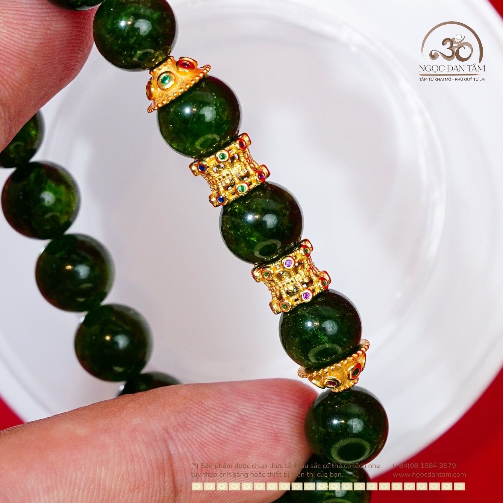  Vòng Tay Diopside 10mm 5A Phối Charm Trống Đính Đá 