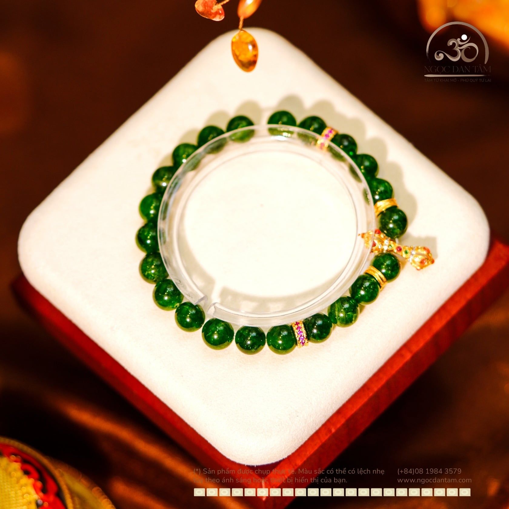  Vòng Tay Diopside 8mm 5A Phối Charm Chùy Kim Cang Đá Màu 