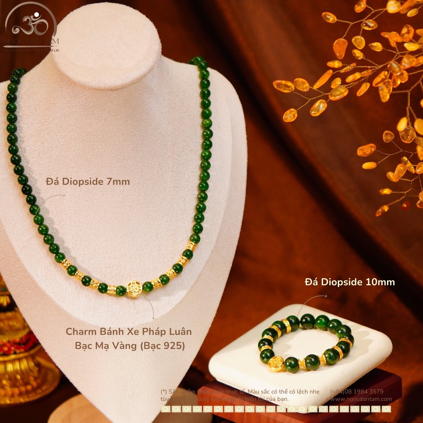  Bộ Trang Sức Đá Diopside Phối Charm Bánh Xe Pháp Luân 