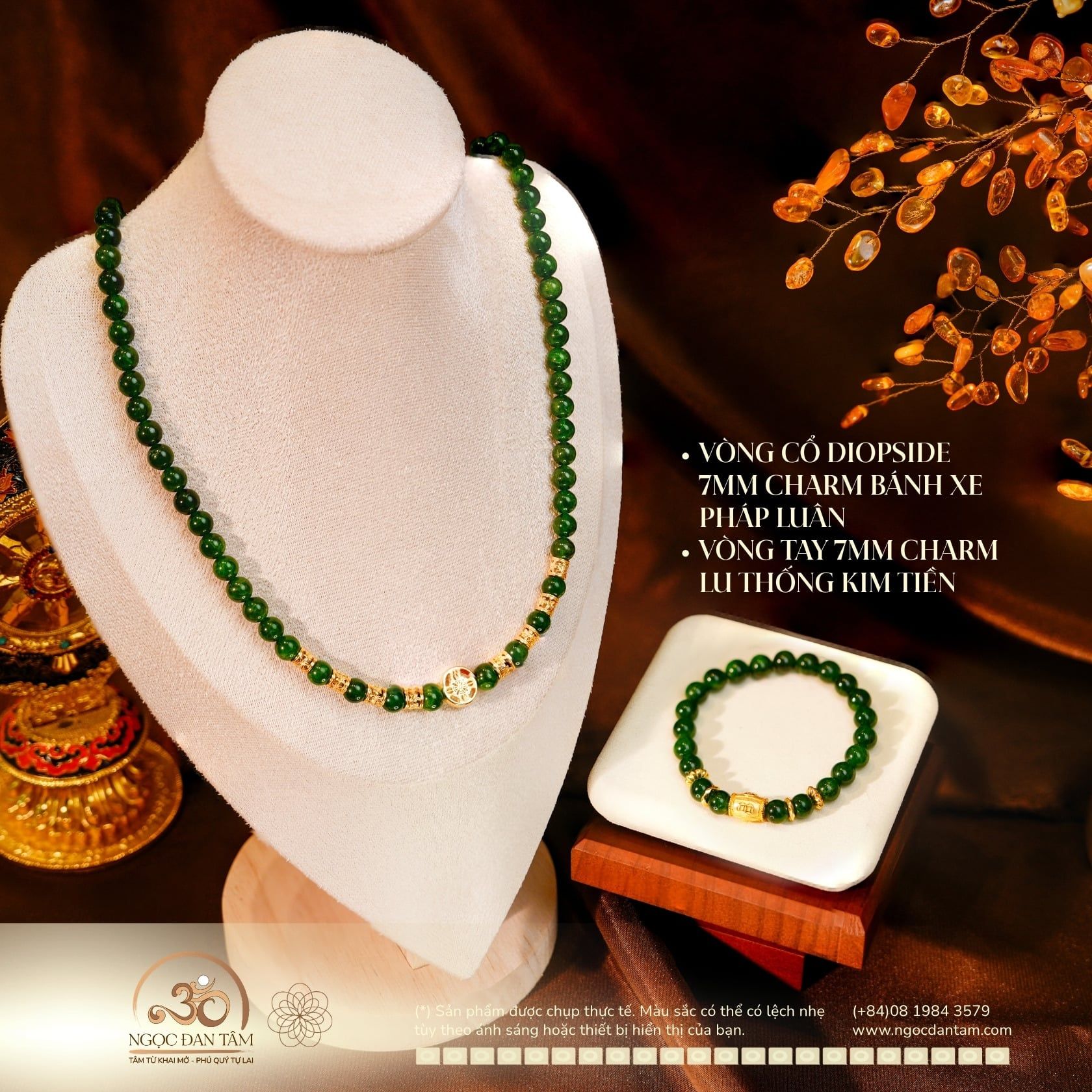  Bộ Trang Sức Đá Diopside Phối Charm Lu Thống Kim Tiền 