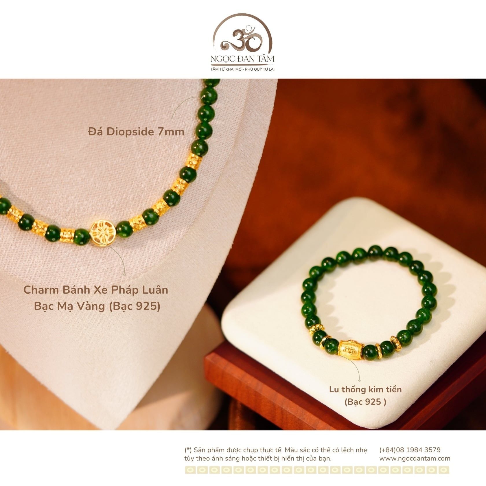  Bộ Trang Sức Đá Diopside Phối Charm Lu Thống Kim Tiền 