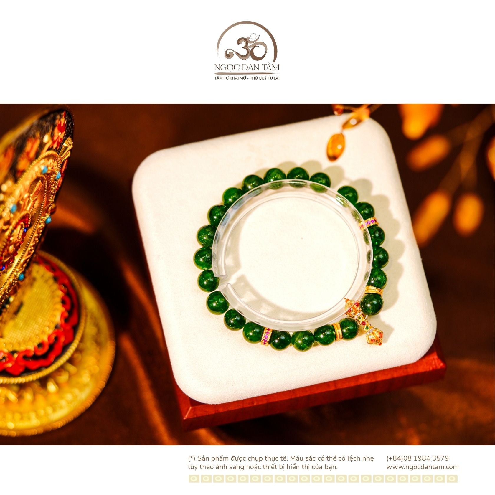  Vòng Tay Diopside 8mm 5A Phối Charm Chùy Kim Cang Đá Màu 