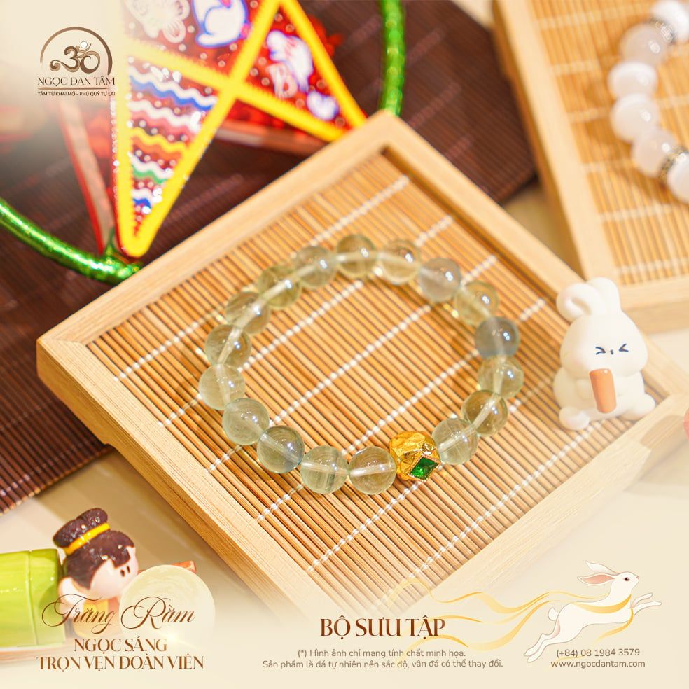  Vòng Tay Flourite Phối Charm Cắt Giác 