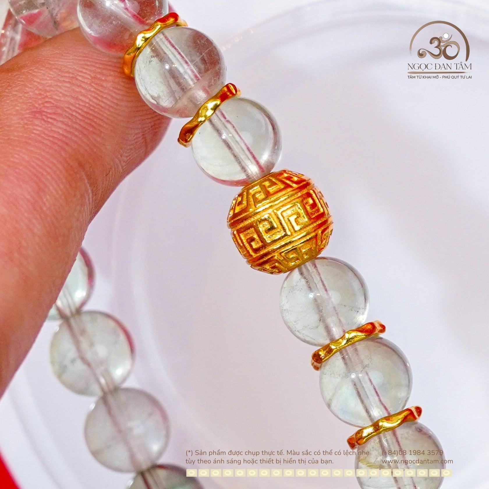  Vòng Tay Fluorite 8mm 2A Phối Charm Chữ Vạn Mạ Vàng 