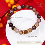  Vòng Tay Gỗ Hóa Thạch 8mm Phối Charm Cỏ Bốn Lá Mạ Vàng 