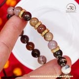  Vòng Tay Gỗ Hóa Thạch 8mm Phối Charm Cỏ Bốn Lá Mạ Vàng 