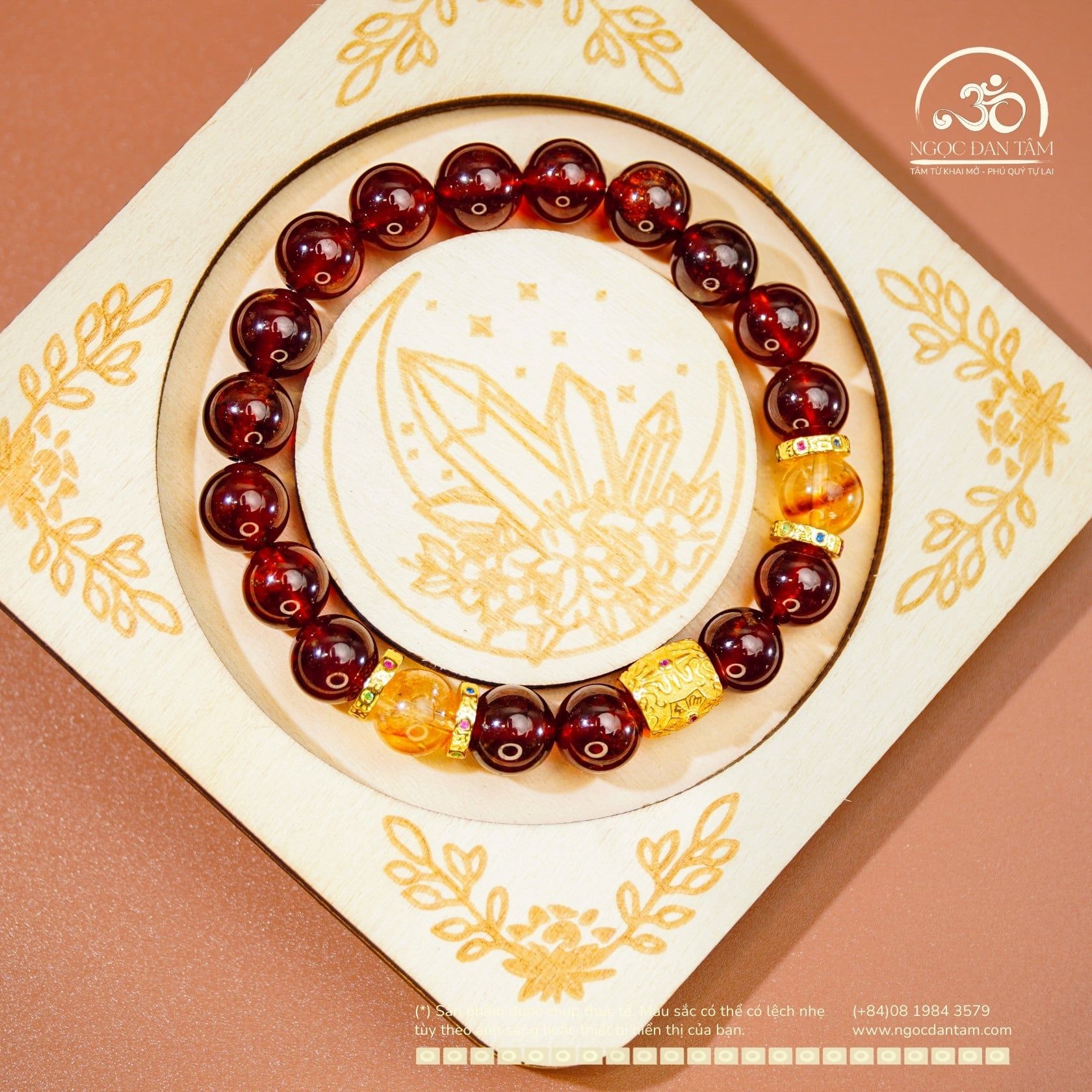  Vòng Tay Garnet 9mm 5A Phối Charm Lu Thống Đính Đá 