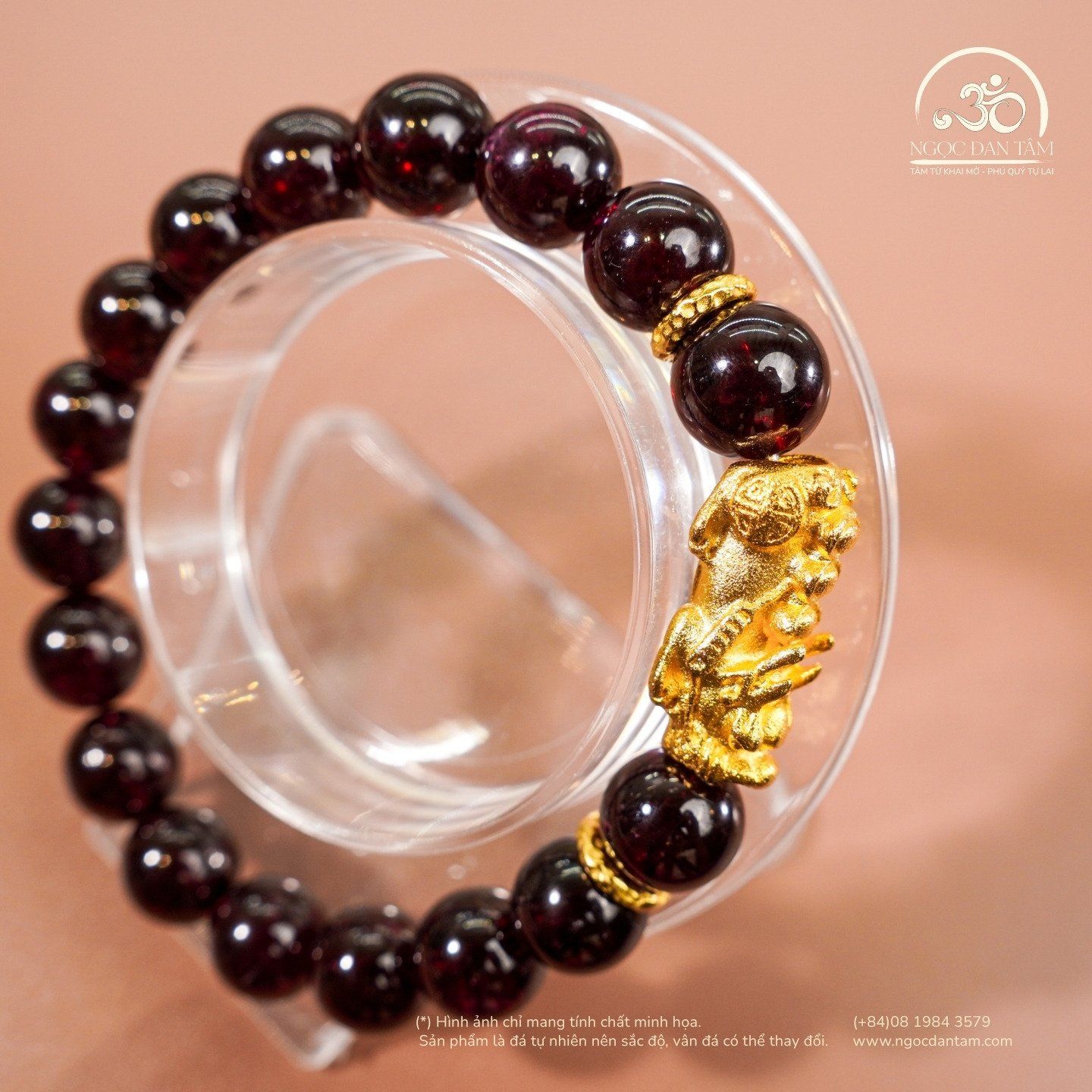  Vòng Tay Đá Garnet Tím 11mm 5A Phối Tỳ Hưu 