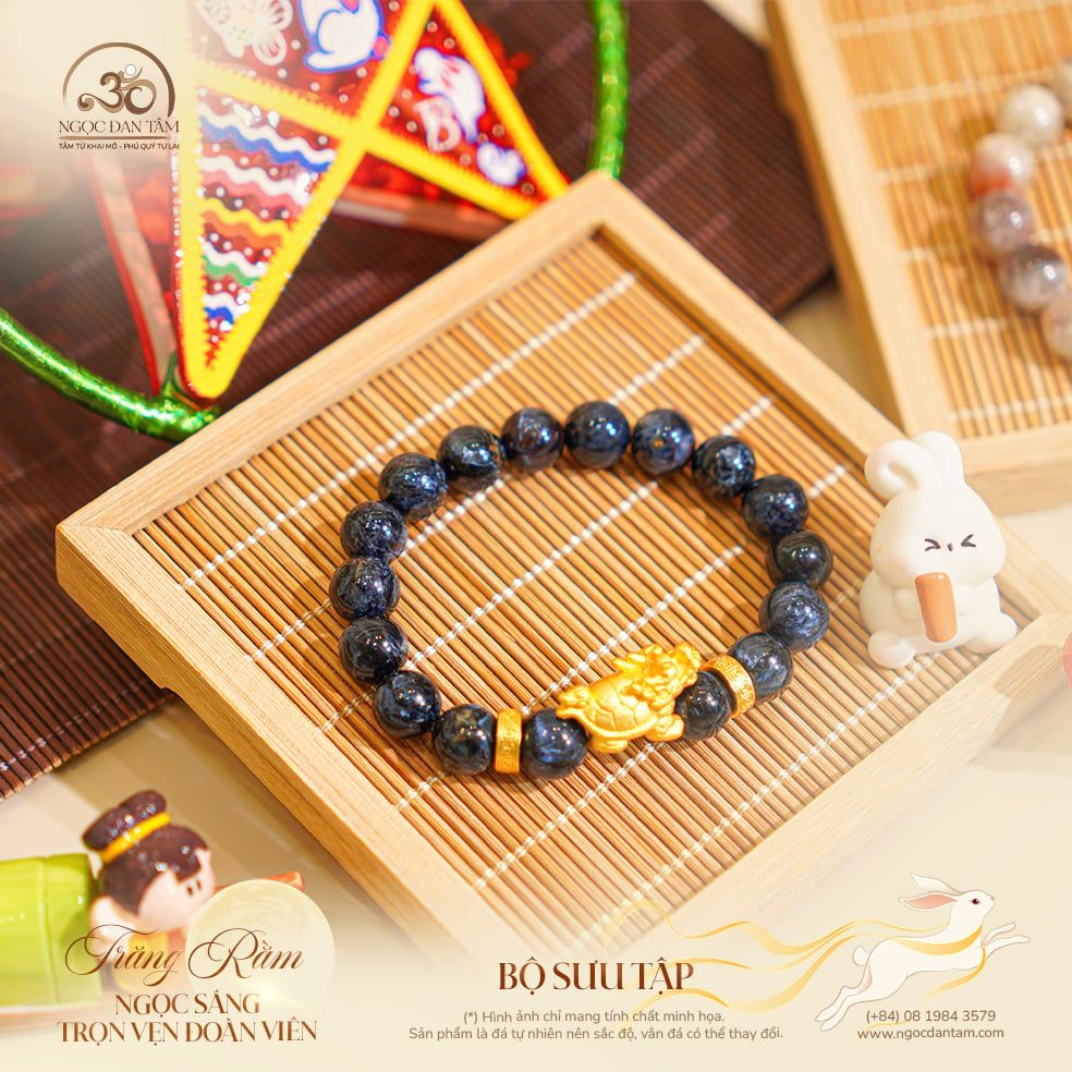  Vòng Tay Đá Giông Bão Phối Charm Long Quy 